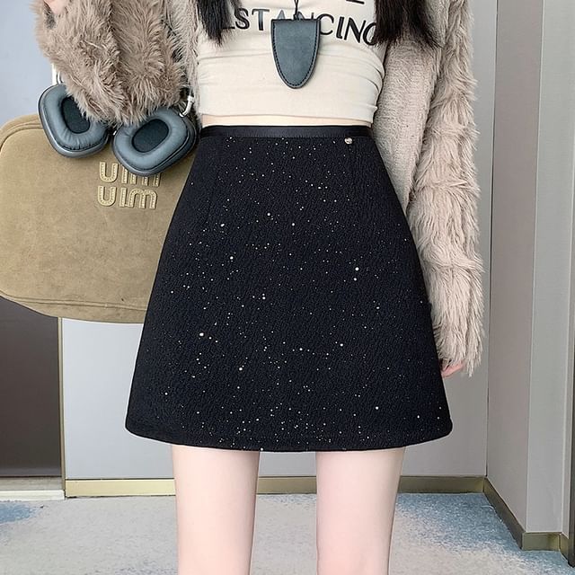 Dragan Pulse-High Rise Sequin Mini A-Line Skirt