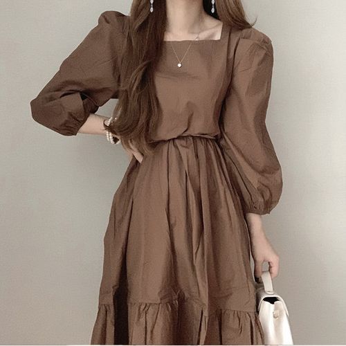  Women Eyelet Dress Ruffle Lace Strap Square Neck Frill