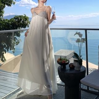 Fioridi-Spaghetti Strap Sequin Maxi Sundress