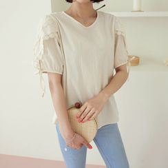 CANMART - Lace-Trim Tie-Cuff Blouse CANMART - Lace-Trim Tie-Cuff Blouse