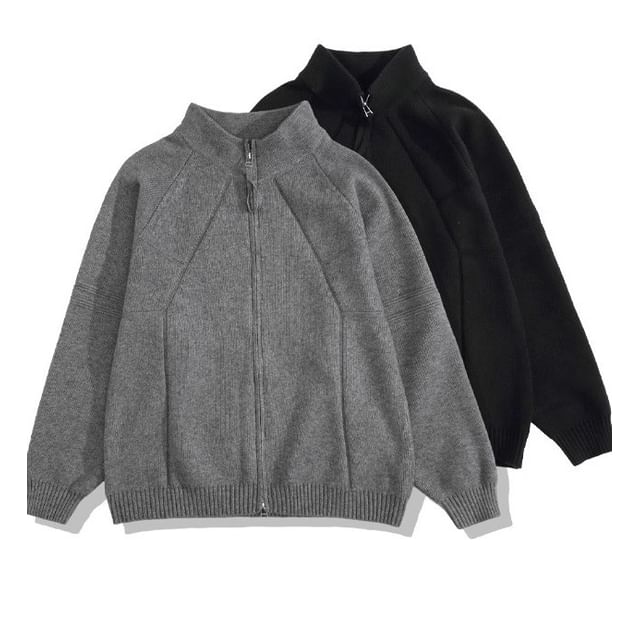 WidoWilder-Mock Neck Plain Zip-Up Cardigan