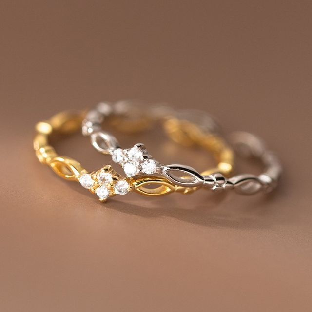 A-ROCH-Rhinestone Sterling Silver Open Ring