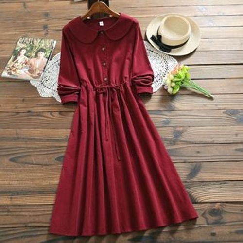 Clover Dream - Long-Sleeve Corduroy A-Line Dress | YesStyle