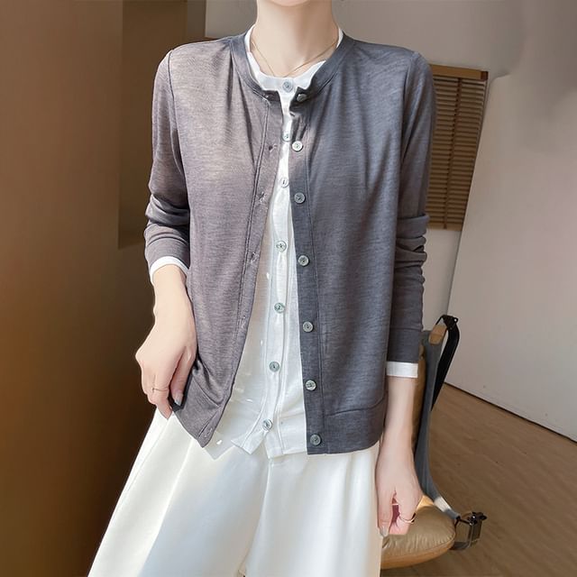 Weelop-Mock Two-Piece Two Tone Button-Up Cardigan