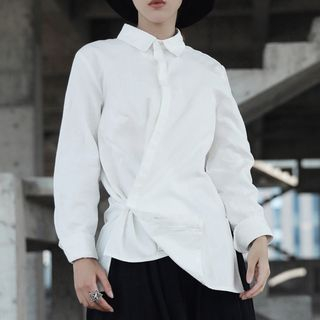 SIMPLE BLACK-Camisa asimétrica de manga larga para pareja