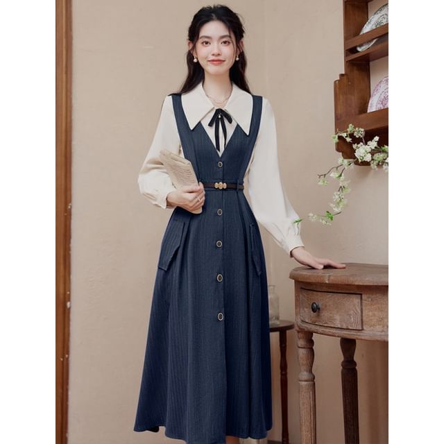 formal dungaree dress AMOS - Puff-Sleeve High Neck Plain Sweater / Shirt / Button-Up Midi / Set C4_3/4 sleeves