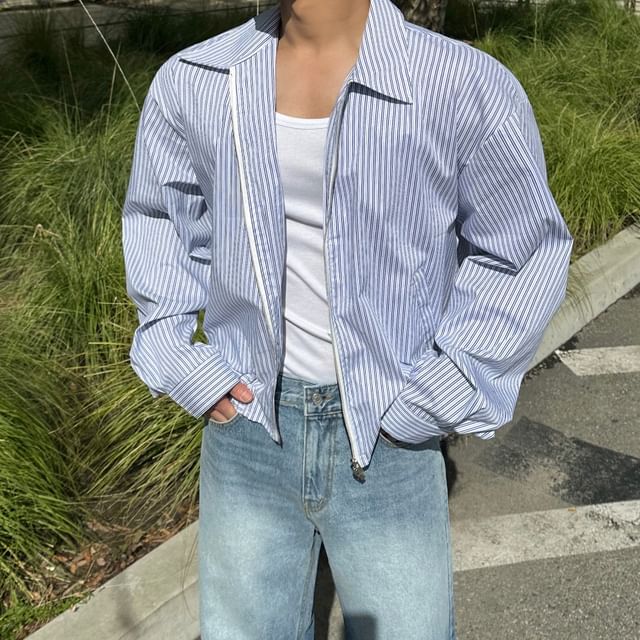 MRCYC-Collared Striped Zip-Up Jacket