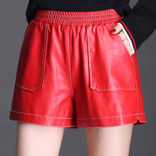 red pleather shorts