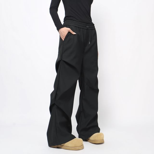 Derbundy-Drawstring Waist Plain Ruched Loose Fit Pants