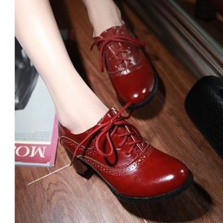 Freesia-Block Heel Lace-Up Shoes