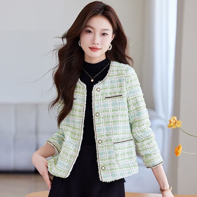 Skyheart-Plaid Single-Breasted Blazer