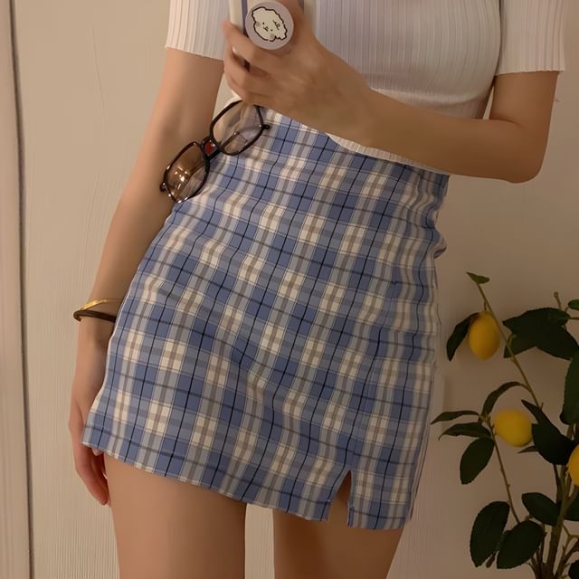 Rhames - High-Waist Plaid Mini Skirt