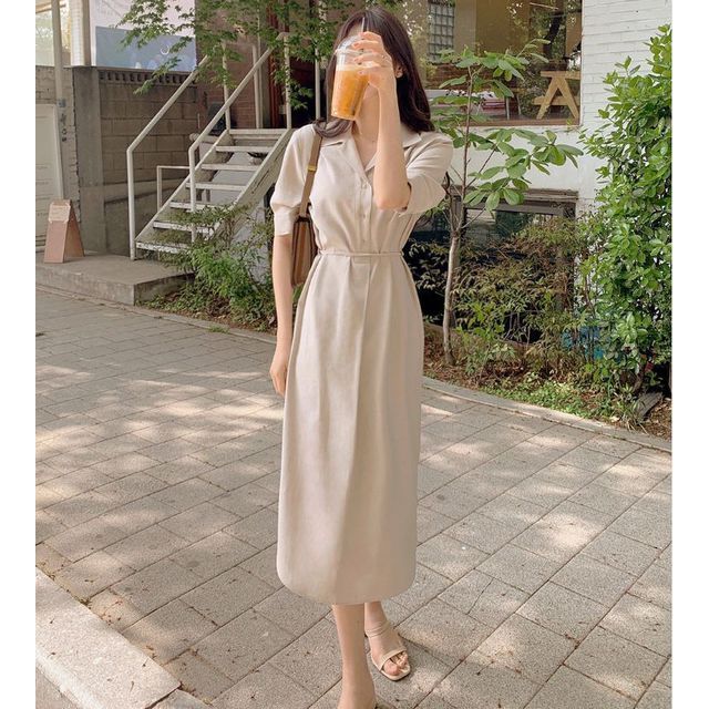 Hazie - Short-Sleeve Midi Shirt Dress | YesStyle