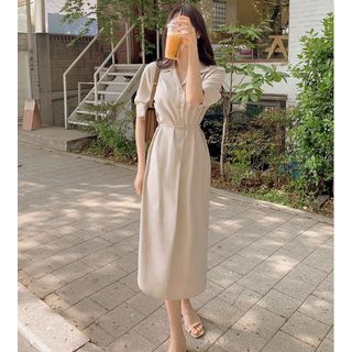 Hazie - Short-Sleeve Midi Shirt Dress | YesStyle