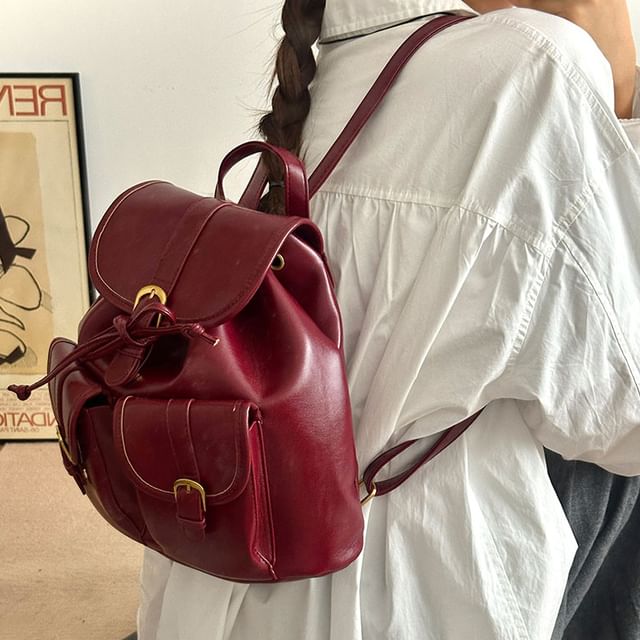 Basaran-Multi-Pocket Faux Leather Backpack