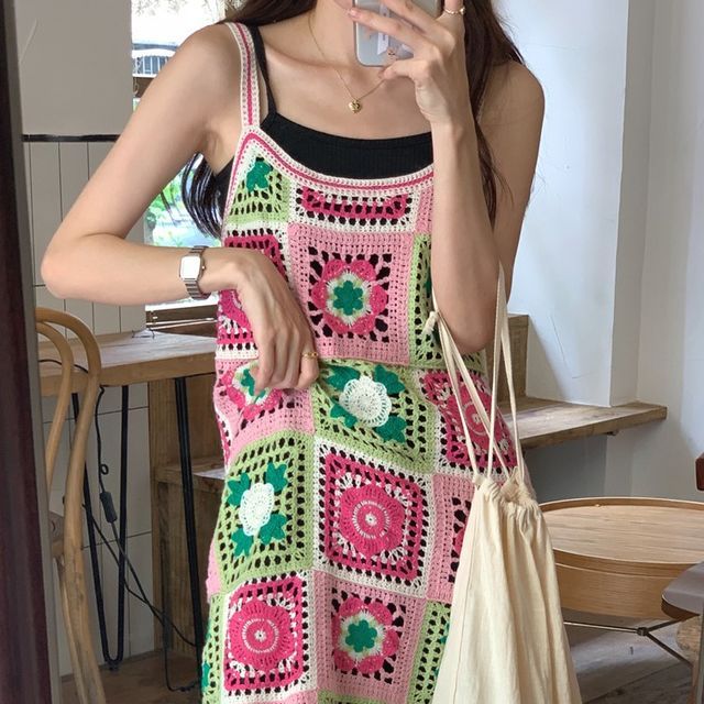 Zepto - Spaghetti Strap Patterned Crochet Lace Dress (Various Designs) |  YesStyle