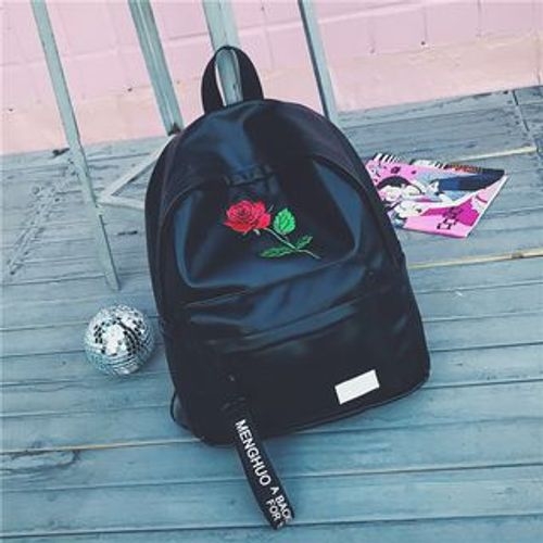 Faux Leather Rose Embroidered Backpack