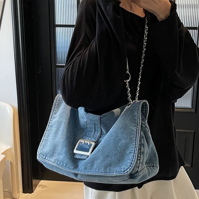 Melois-Denim buckled Crossbody Bag