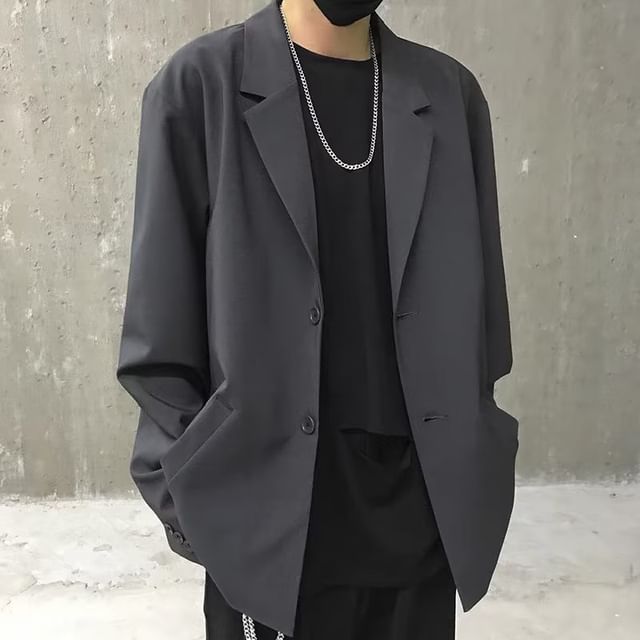 DuckleBeam-Notch Lapel Plain Single Breasted Blazer