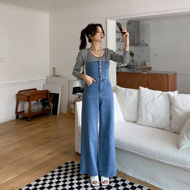 DEEPNY Denim Tube Wide Jumpsuit YesStyle