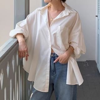 Coris-Long-Sleeve Asymmetrical Plain Shirt