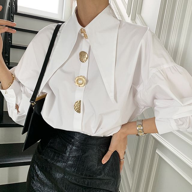Coris-Metallic Button Blouse