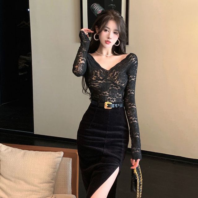 knee length dresses for ladies Lace Aurora pencil dress with removable skirt wrap – heartmycloset main image 0