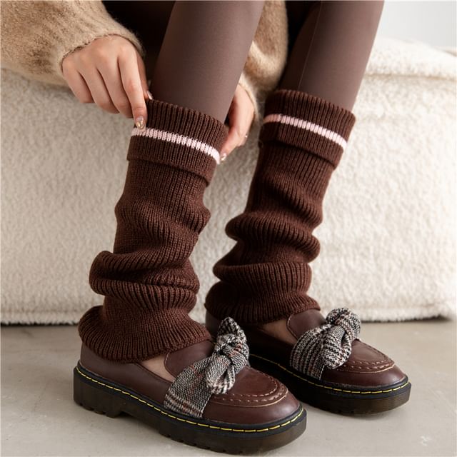 Gentiana-Striped Ribbed Knit Leg Warmers