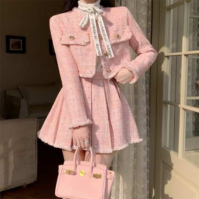 muguet stand collar midi coat（PINK） Satin Twill One Button Notch Collar Jacket