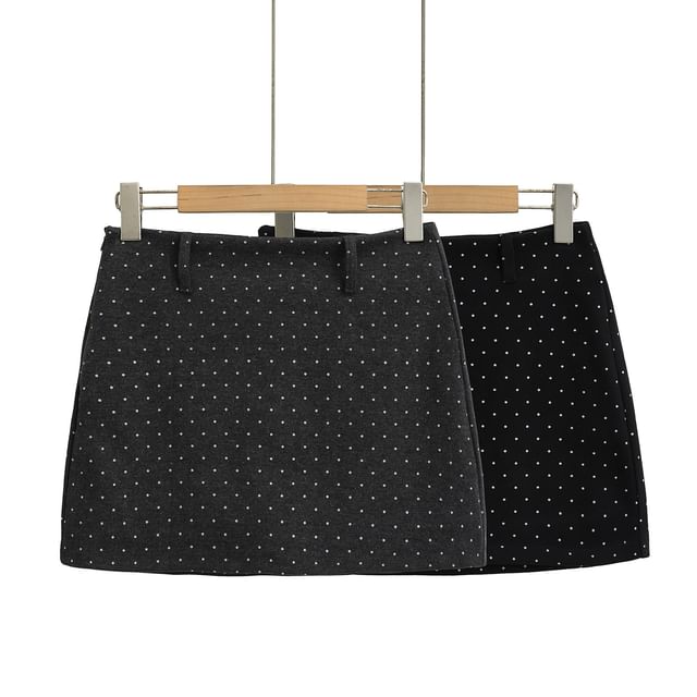 Asiris-High Waist Dotted Mini A-Line Skirt