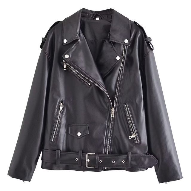 SugaYuja - Plain Faux Leather Zip Biker Jacket | YesStyle