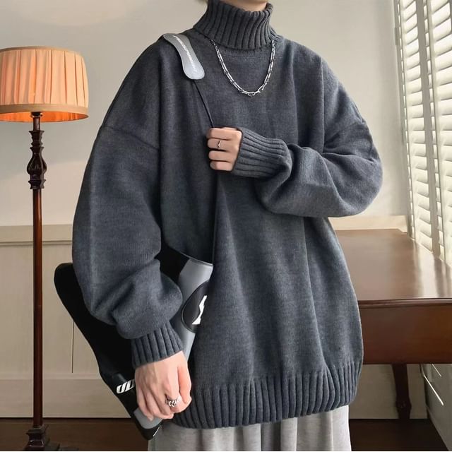 Nightbell-Turtleneck Plain Sweater