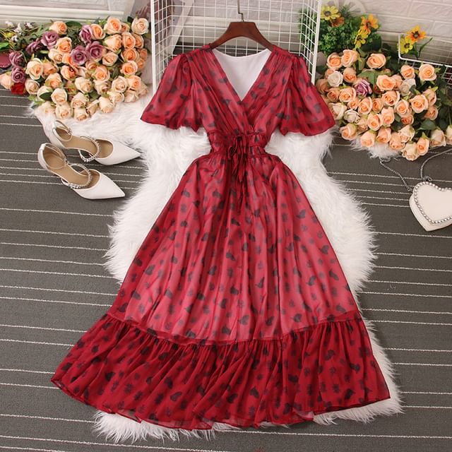 knee length dresses for ladies A&A Luxe Long Sleeve Ruffle Ruched Midi Dress main image 0