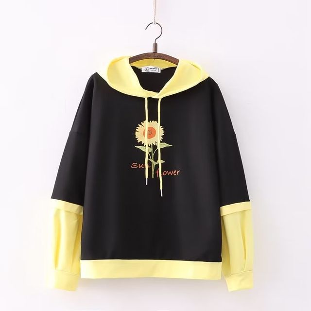 PANDAGO Sunflower Print Long-Sleeve Hoodie YesStyle
