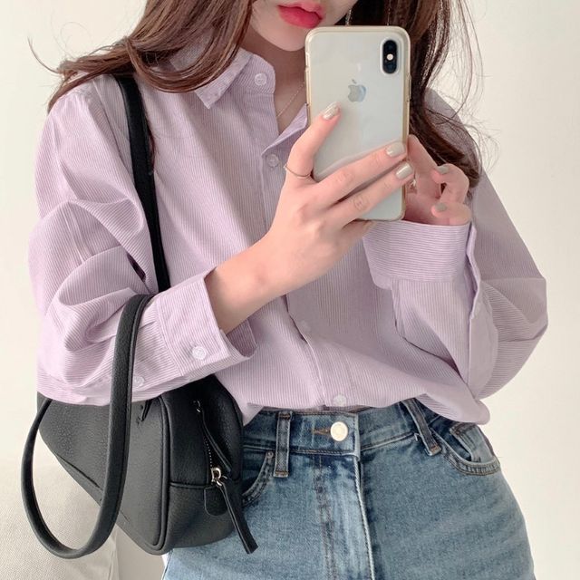 Glotto-Long-Sleeve Collared Plain Shirt