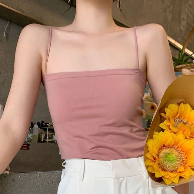 Mygalo Plain Padded Cropped Cami Top YesStyle