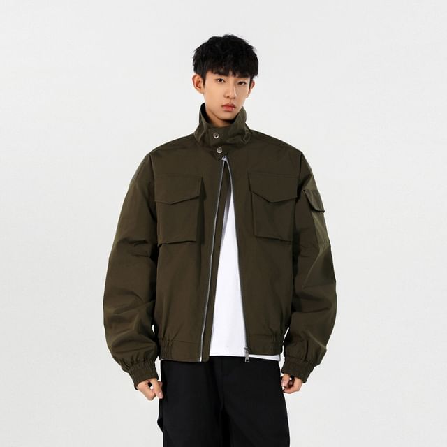 Koiyua-Plain Zip Cargo Jacket
