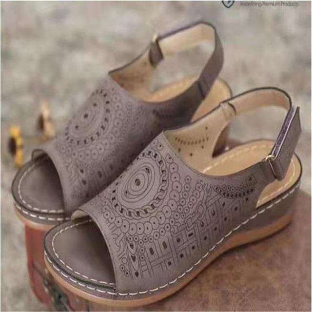 Asterisk-Peep Toe Wedge Heel Slingback Sandals