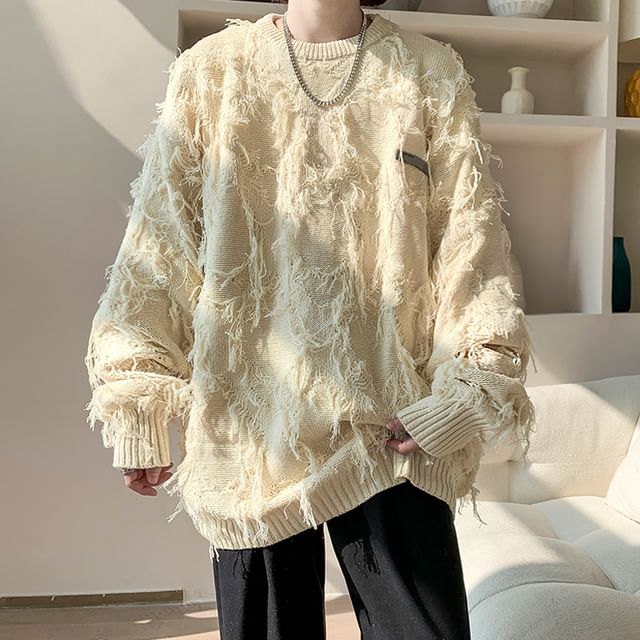 Round-neck Long Sleeves Tasseles Sweater Tops Round-neck Long Sleeves Tasseles Sweater Tops