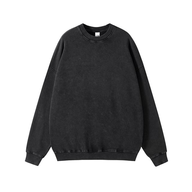 YIKES-Drop Shoulder Crew Neck Plain Washed Oversized Sweatshirt