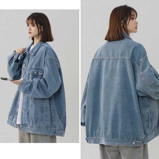 Samso-Collared Washed Button-Up Denim Jacket