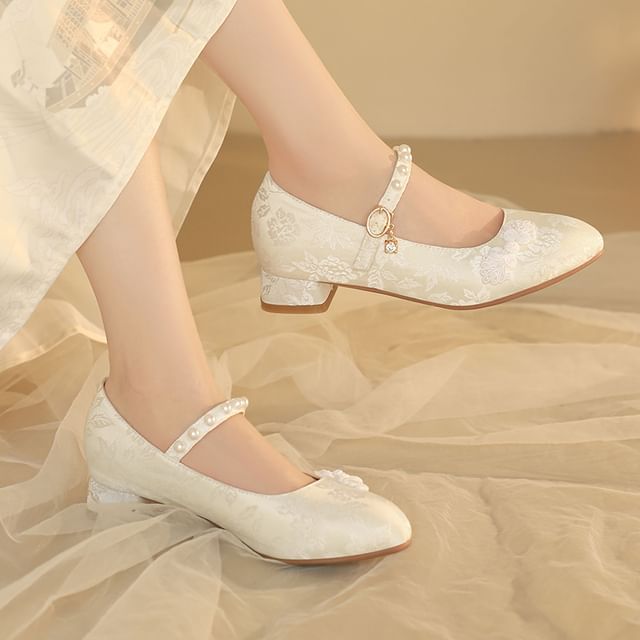 Megan-Low Heel Beaded Pumps