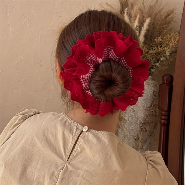 Allyrinta-Gingham Lace Trim Scrunchie