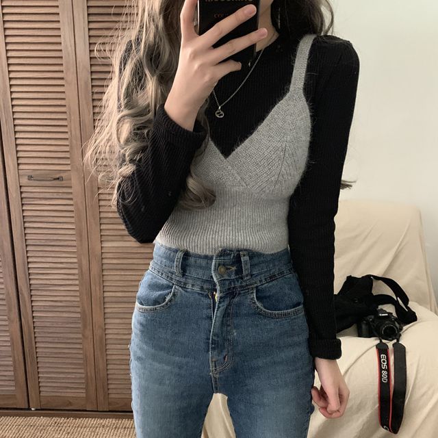 cami over long sleeve