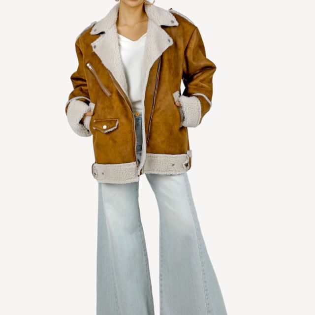 LIPHOP FauxShearling Moto Jacket YesStyle