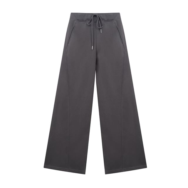Colada-Drawstring Waist Plain Wide Leg Pants