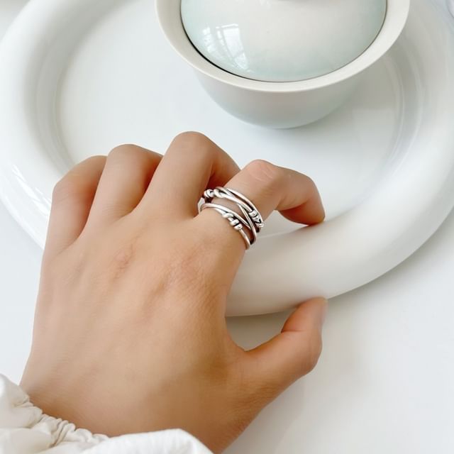 Forainer-Knot Layered S925 Sterling Silver Open Ring