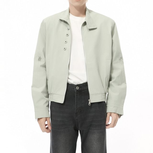 FAERIS-Plain Grommet Zip Jacket