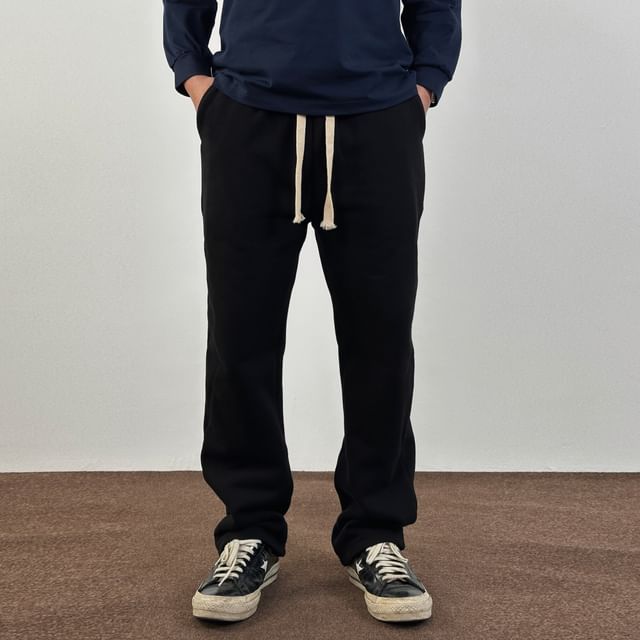 DragonRoad-Drawstring Waist Plain Straight Leg Sweatpants