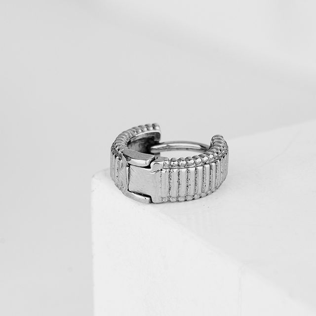 Prushia-Textured Stainless Steel Hoop Earring